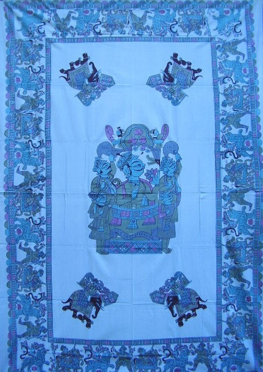 لوحة جدارية من القطن المزخرف من Tribesman مقاس 90 بوصة × 60 بوصة باللون الأزرق 