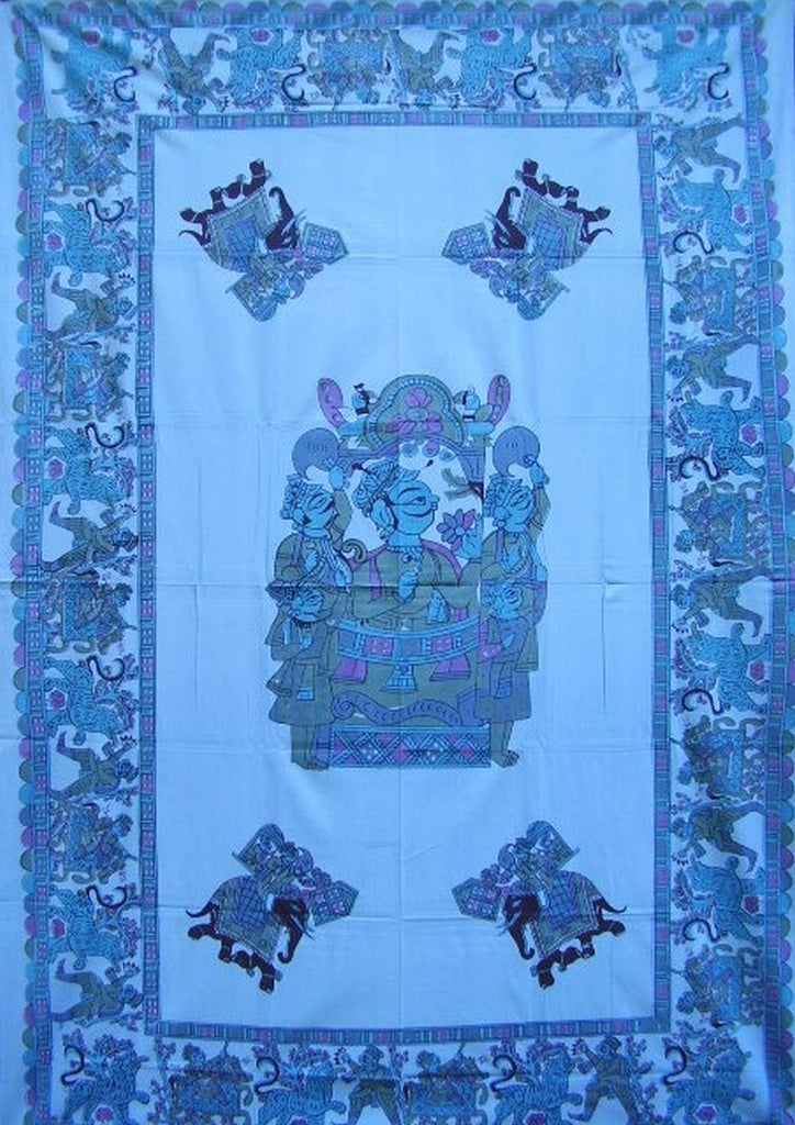 Tribesman 掛毯棉質壁掛 90 英吋 x 60 英吋藍色