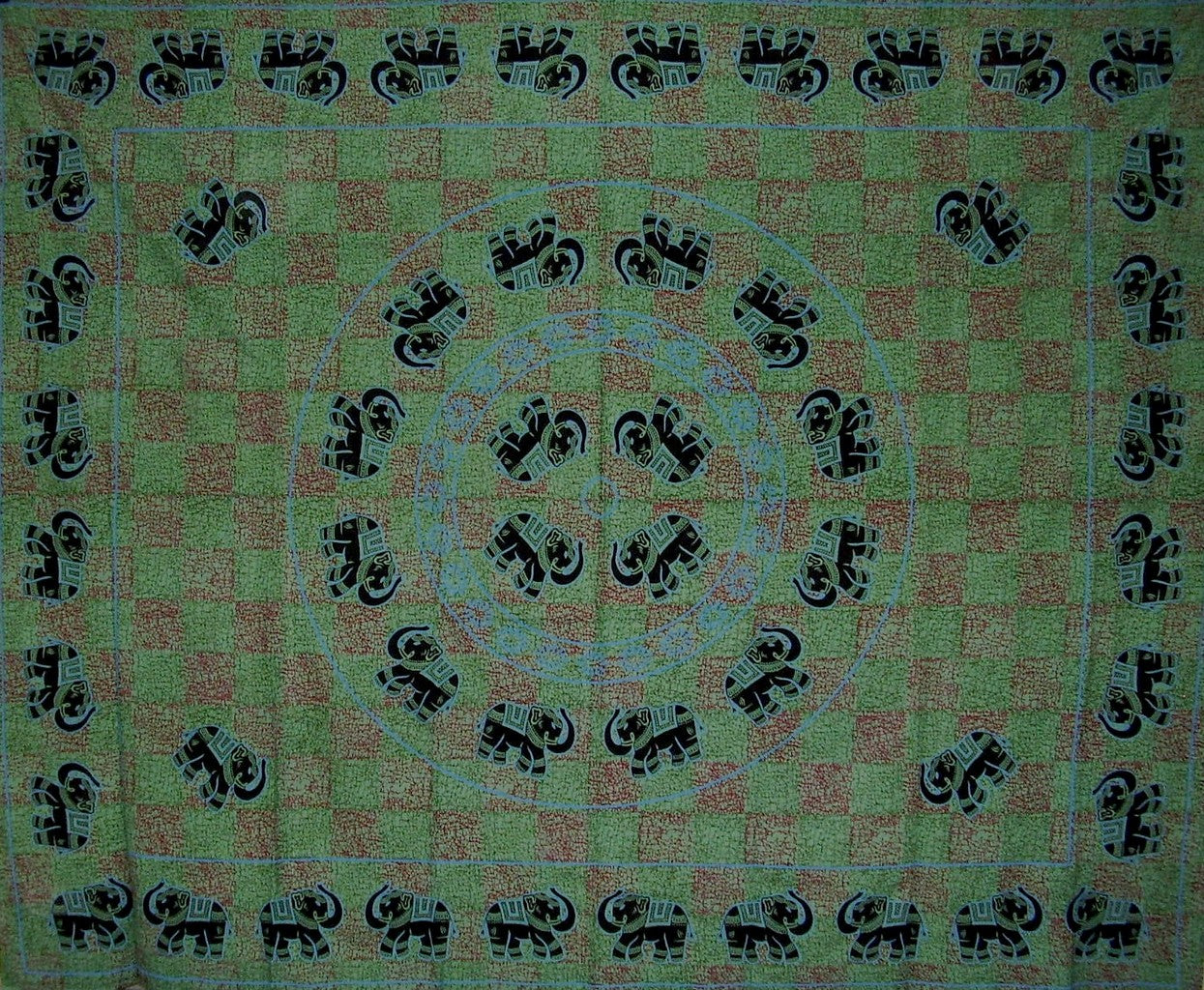 Mandala Elephant Gobestry bomullsöverkast 108" x 88" Full-Queen Green