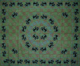 Colcha de algodón con tapiz de elefante Mandala, 108 "x 88", tamaño Full-Queen, verde