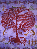 شجرة الحياة القبلية للتعليق على الحائط مصنوعة من القطن مقاس 55 بوصة × 43 بوصة باللون الأرجواني 