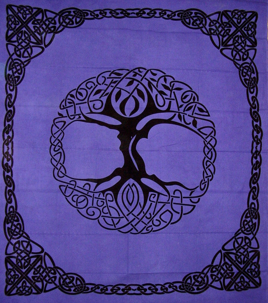 Celtic Tree of Life Tie Dye Tapestry Heavy Cotton Spread 96" x 86" Purple