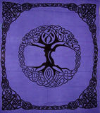 Keltski Drvo života Tie Dye tapiserija Debeo pamuk 96" x 86" Ljubičasta