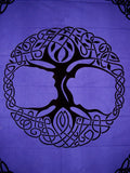 Tapiz celta con diseño de árbol de la vida, teñido anudado, algodón pesado, 96 x 86 pulgadas, color morado