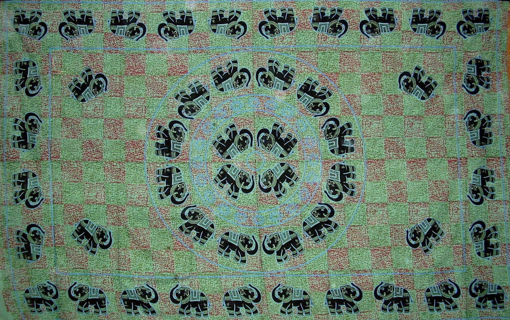 Mandala slon tapiserija pamučni pokrivač 106" x 70" Twin Green