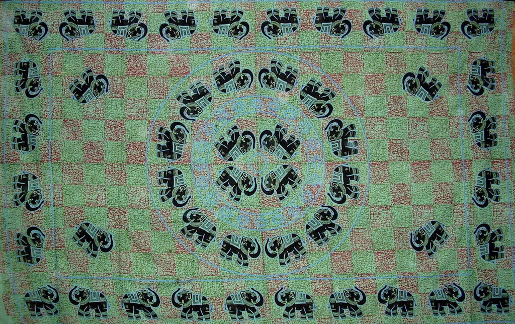 Colcha de algodão mandala elefante tapeçaria 106" x 70" verde gêmeo