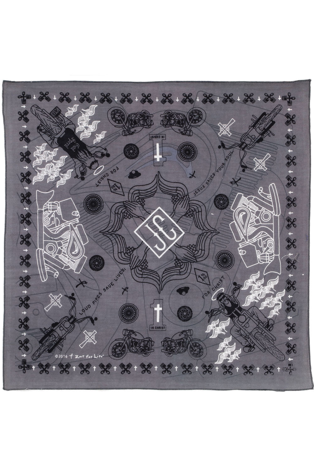 Zest For Life Christliches Biker-Bandana-Taschentuch, 55,9 x 55,9 cm, Grau 